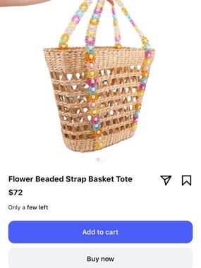 Woven Flower Beaded Strap Basket Tote – Natural with Multicolor Straps